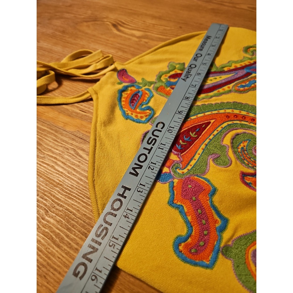 Polo Ralph Lauren Silk Yellow Embroidered Women Halter Top Size LARGE - Picture 8 of 10